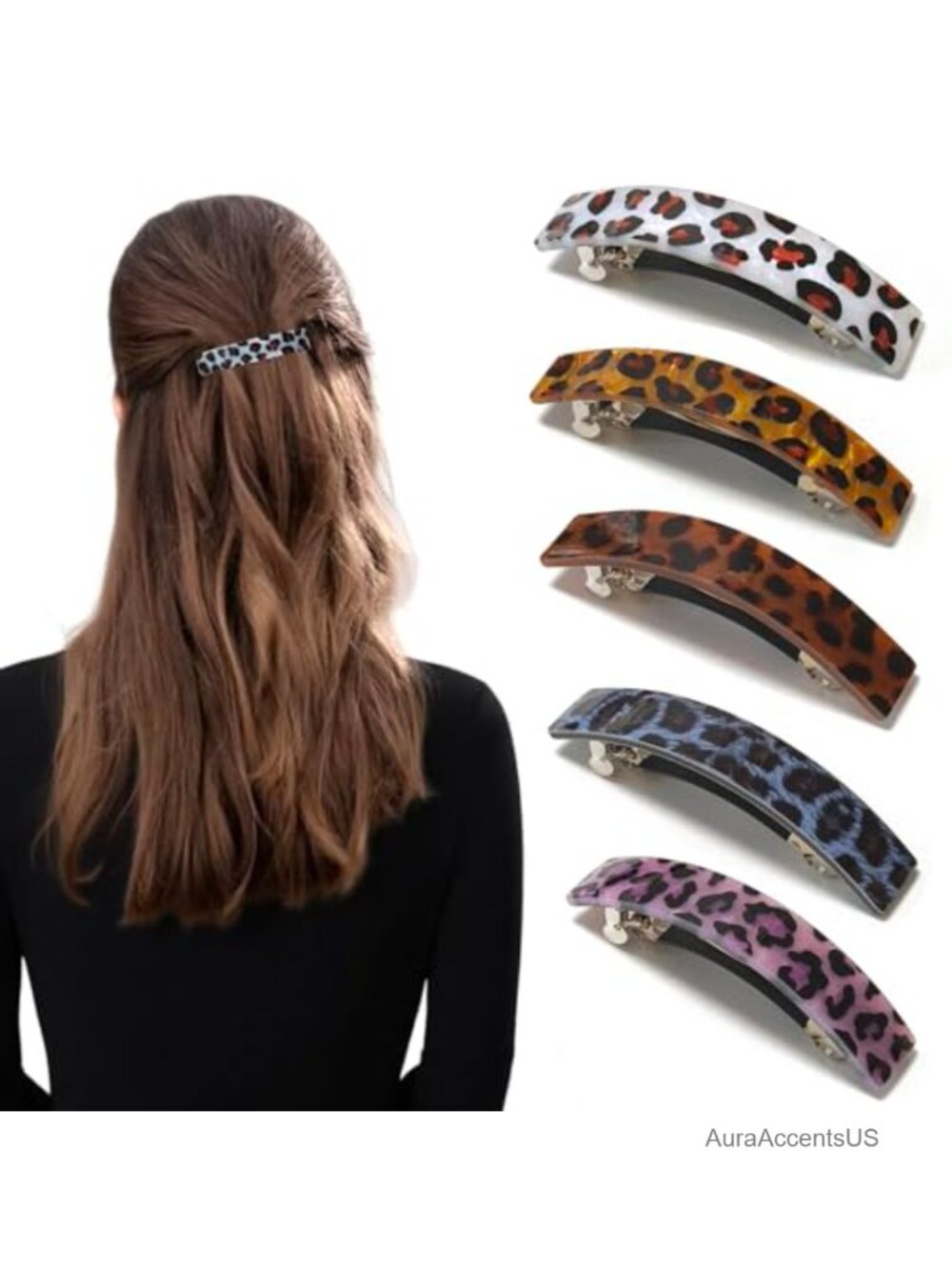 Large Hair Barrette for Women No Slip Acetate French Tortoise Curved Half Up